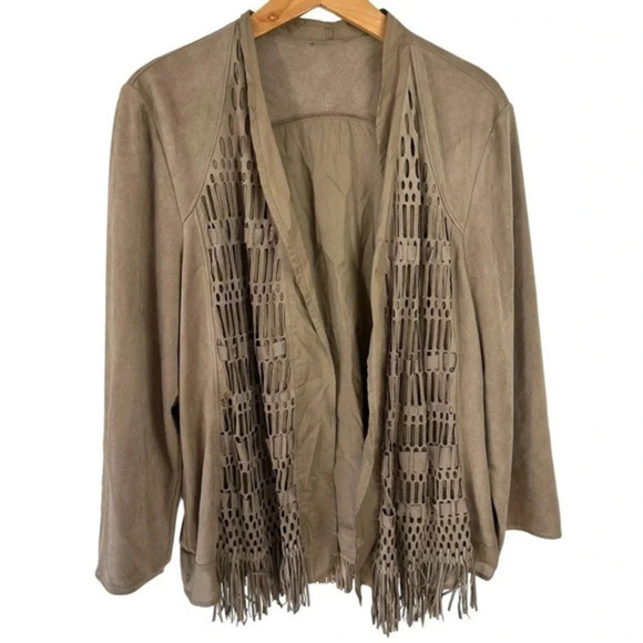 Chico XL tan faux suede lightweight boho western jacket Rodeo Line dancing Party - Picture 1 of 7